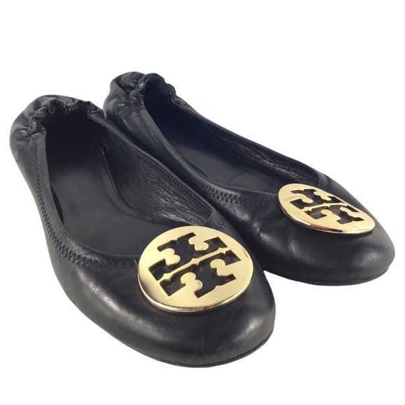 💙 TORY BURCH Ballerina Flats Gold Logo - Picture 2 of 15